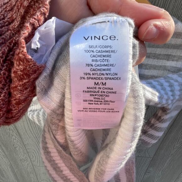 Vince Stripe Rib Cashmere Sweater  GREY/OFF WHITE - Picture 6 of 9